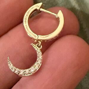 Gold plated over sterling Silver huggie Hoop with dangly moon Earring qty 1
